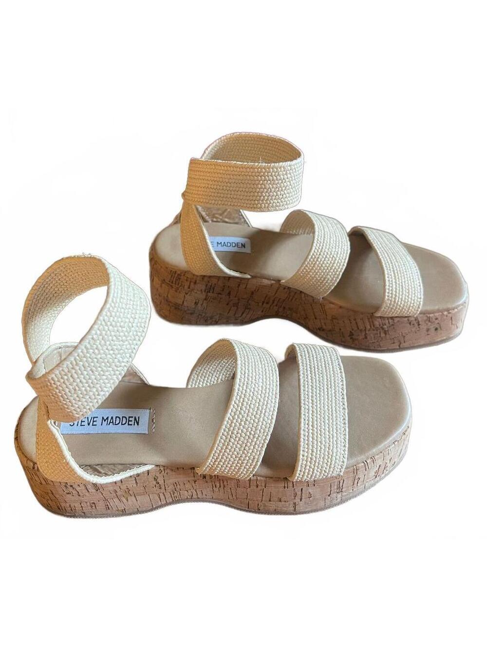 Steve Madden Beige Cork Platform Sandals Size 7 NWOT